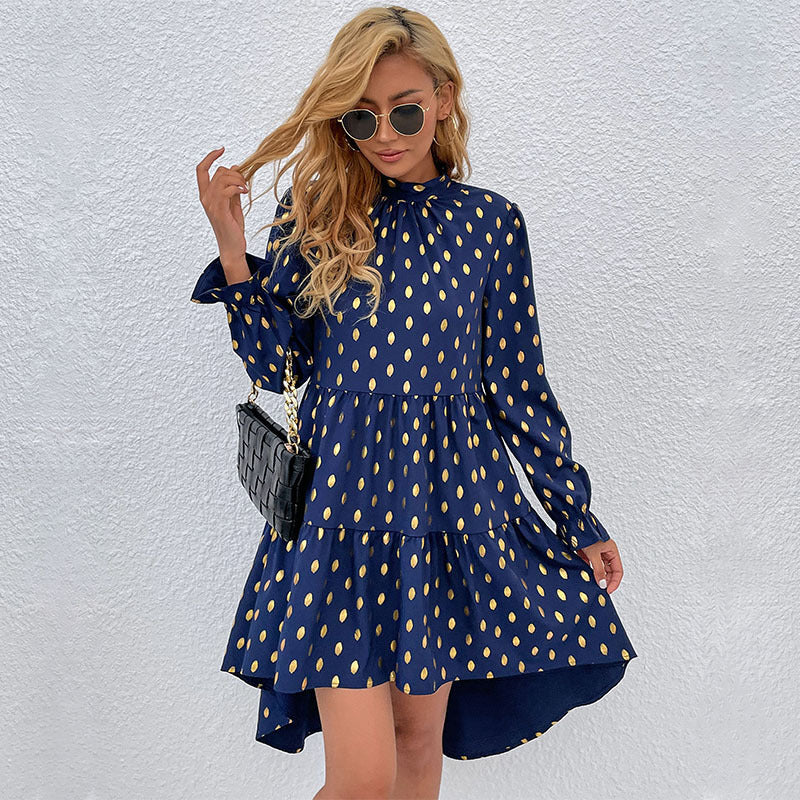 Damen Kleid mit voluminösem Rock und elegantem Stehkragen Heidi-Mode