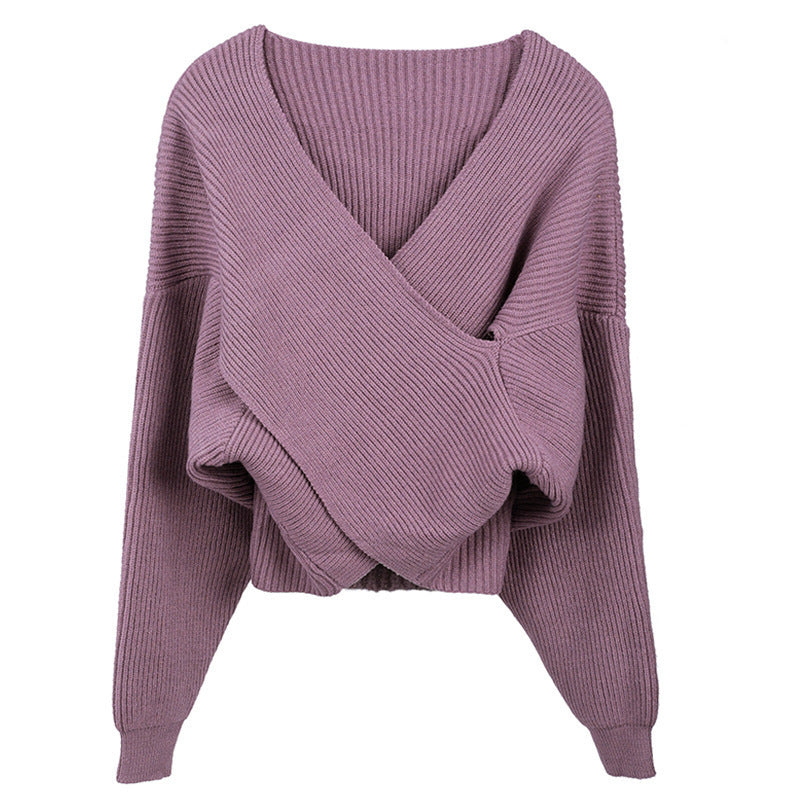 Damen Gemütlicher Strickpullover mit modernem Wickeldesign Heidi-Mode