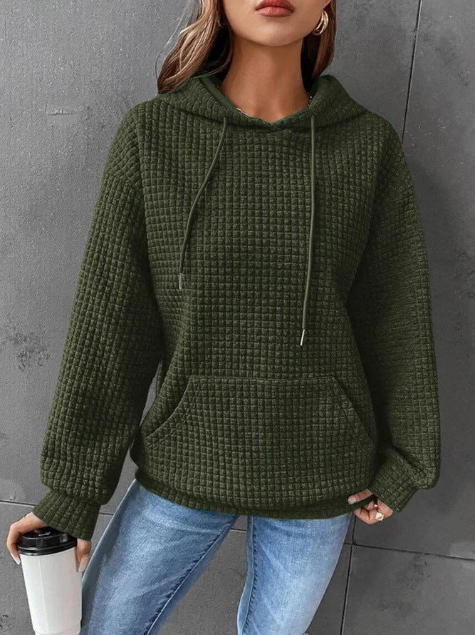 Damen lässiger Hoodie mit strukturierter Oberfläche und praktischer Kängurutasche Heidi-Mode