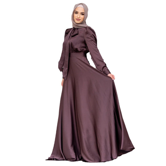 Damen Maxi-Kleid mit fließenden Ärmeln und elegantem Taillengürtel Heidi-Mode