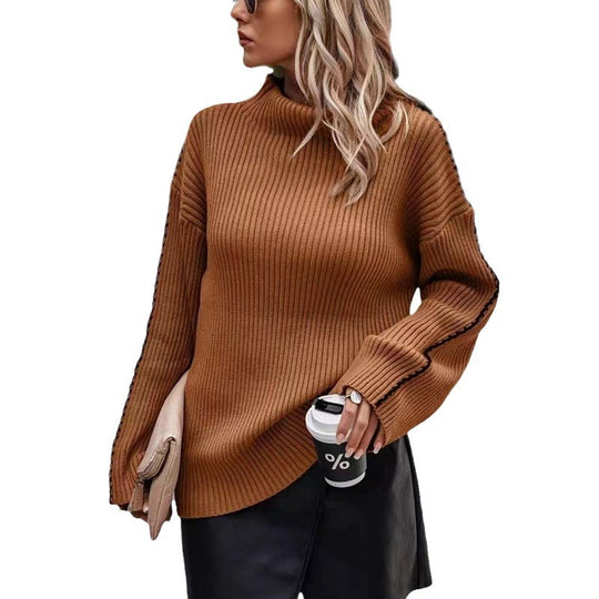 Damen Strickpullover mit elegantem Rollkragen und modischen Ärmelöffnungen Heidi-Mode