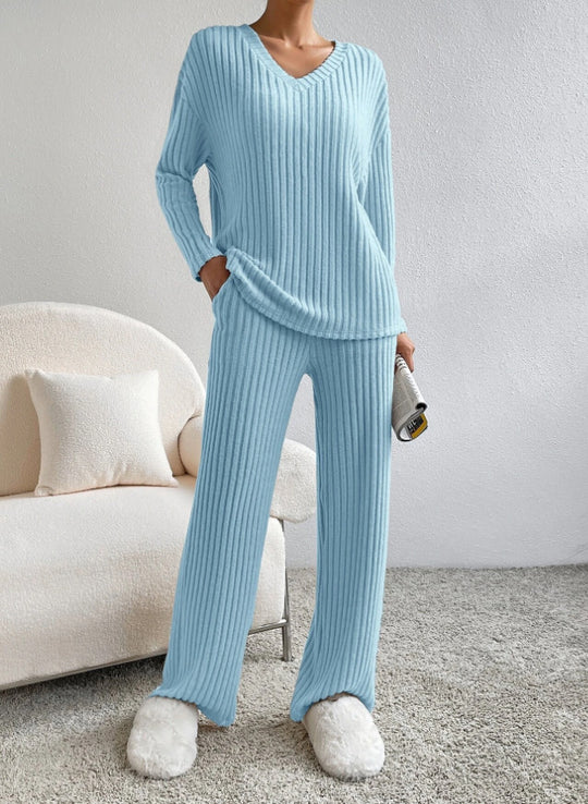 Damen Strick-Loungewear-Set im modernen Rippenmuster Heidi-Mode