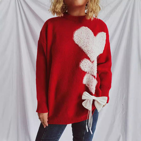 Damen Pullover mit herzförmigem Design und dekorativer Schleife Heidi-Mode