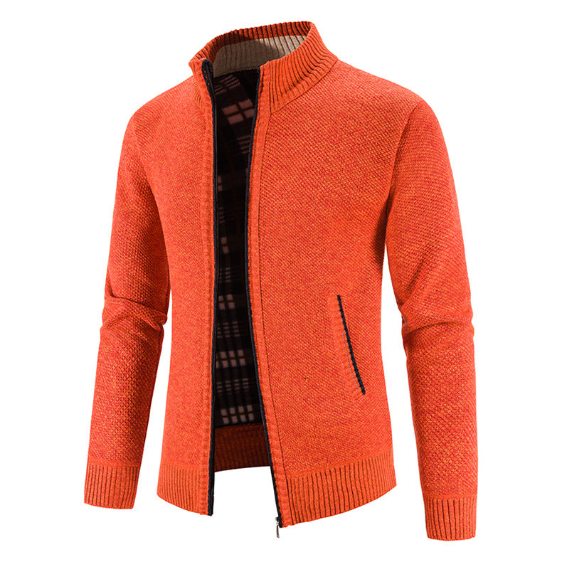 Herren Strickjacke mit modernem Stehkragen und Noppenstruktur Heidi-Mode