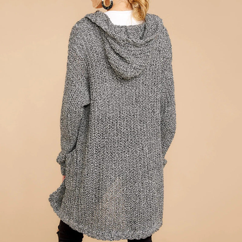 Damen kuschelige Strickjacke mit offener Front und Kapuze Heidi-Mode