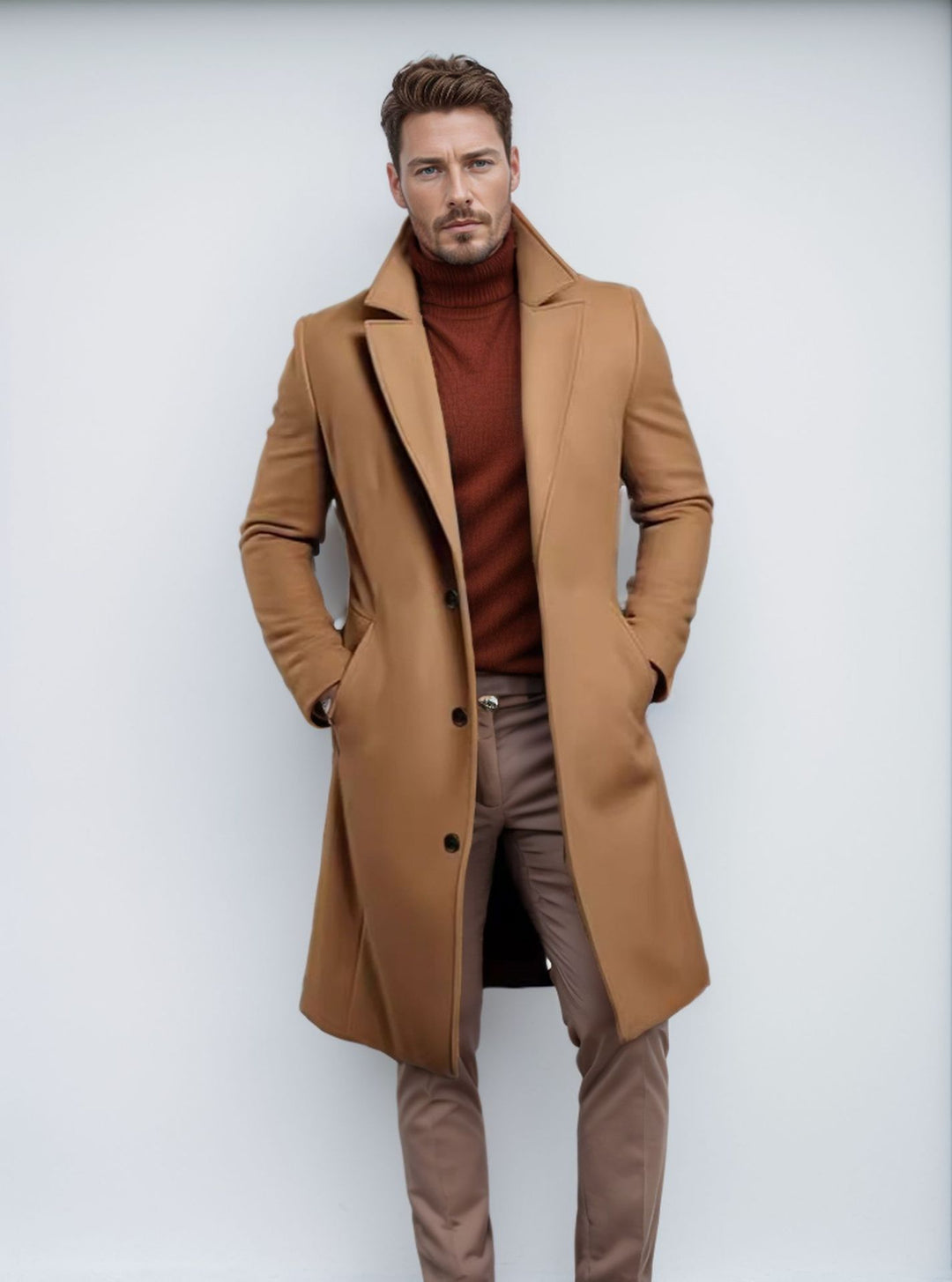 Herren eleganter Wollmantel mit klassischem Revers und praktischen Taschen Heidi-Mode