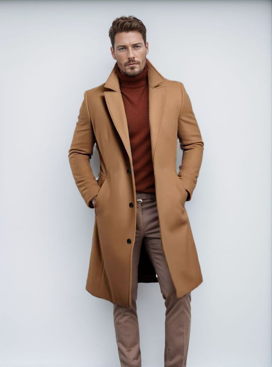 Herren eleganter Wollmantel mit klassischem Revers und praktischen Taschen Heidi-Mode