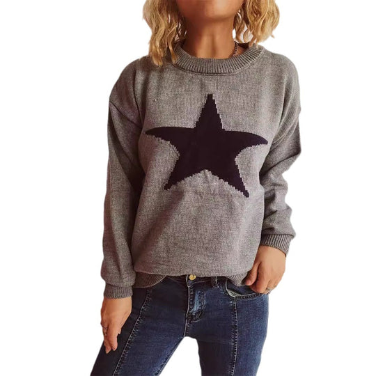Damen lässiger Pullover mit auffälligem Sternmuster Heidi-Mode