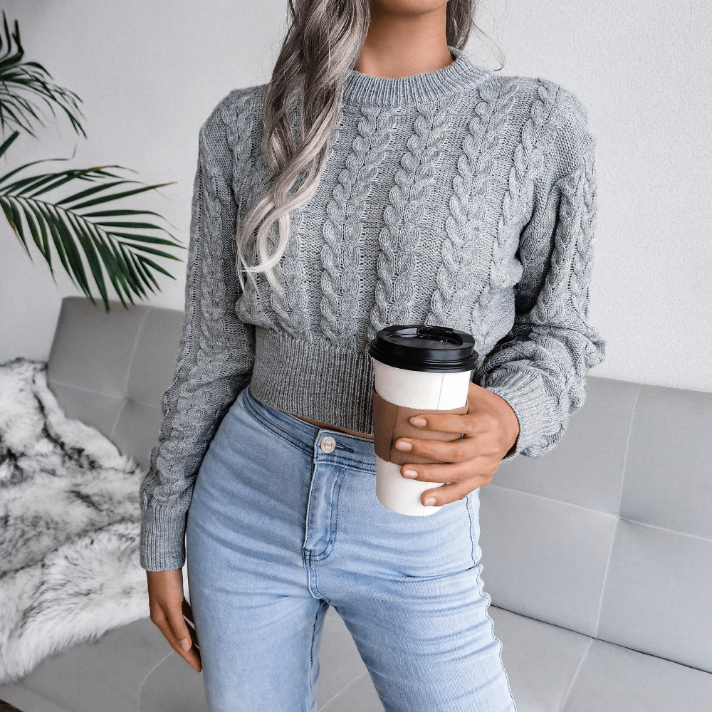 Damen Strickpullover im modernen Zopfmuster mit engem Bund Heidi-Mode