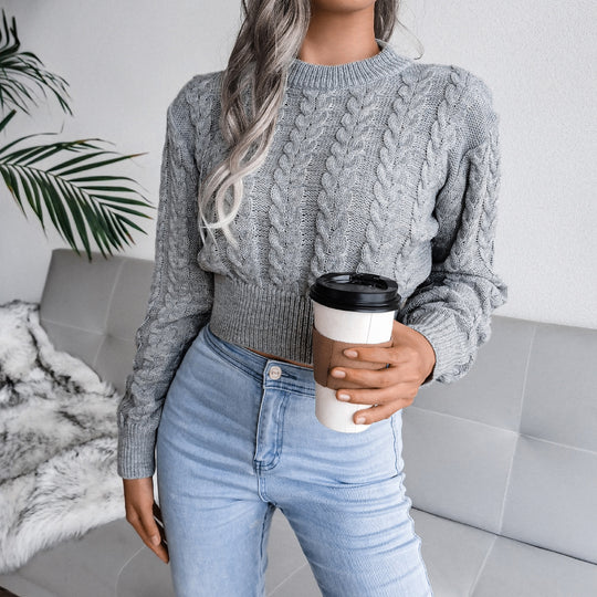 Damen Strickpullover im modernen Zopfmuster mit engem Bund Heidi-Mode