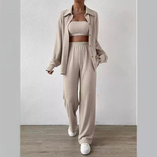 Damen Zweiteiliges Lounge-Set mit Oberteil und weiter Hose Heidi-Mode