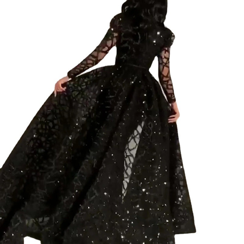 Damen Elegantes Abendkleid mit transparenten Ärmeln und glitzerndem Oberteil Heidi-Mode