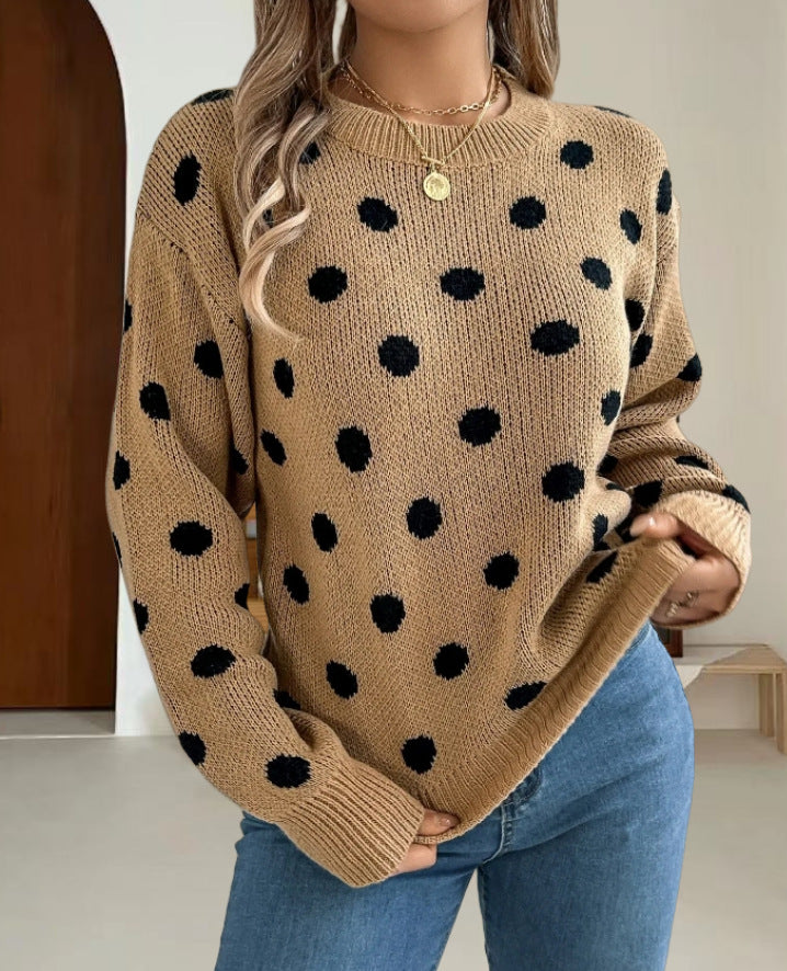 Damen Grobstrickpullover mit gepunktetem Muster und lässigem Schnitt Heidi-Mode