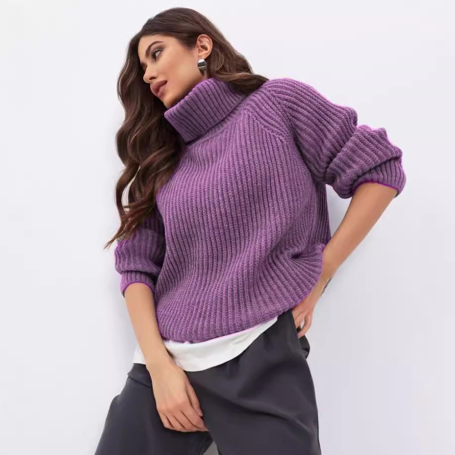 Damen Strickpullover mit hohem Kragen und Wabenstruktur Heidi-Mode