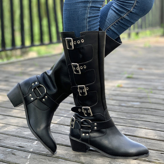Damen modische Stiefel mit dekorativen Schnallen Heidi-Mode