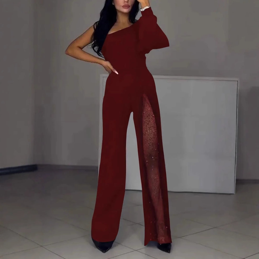 Asymmetrischer einseitiger Damen-Jumpsuit mit Paillettenpanel Heidi-Mode