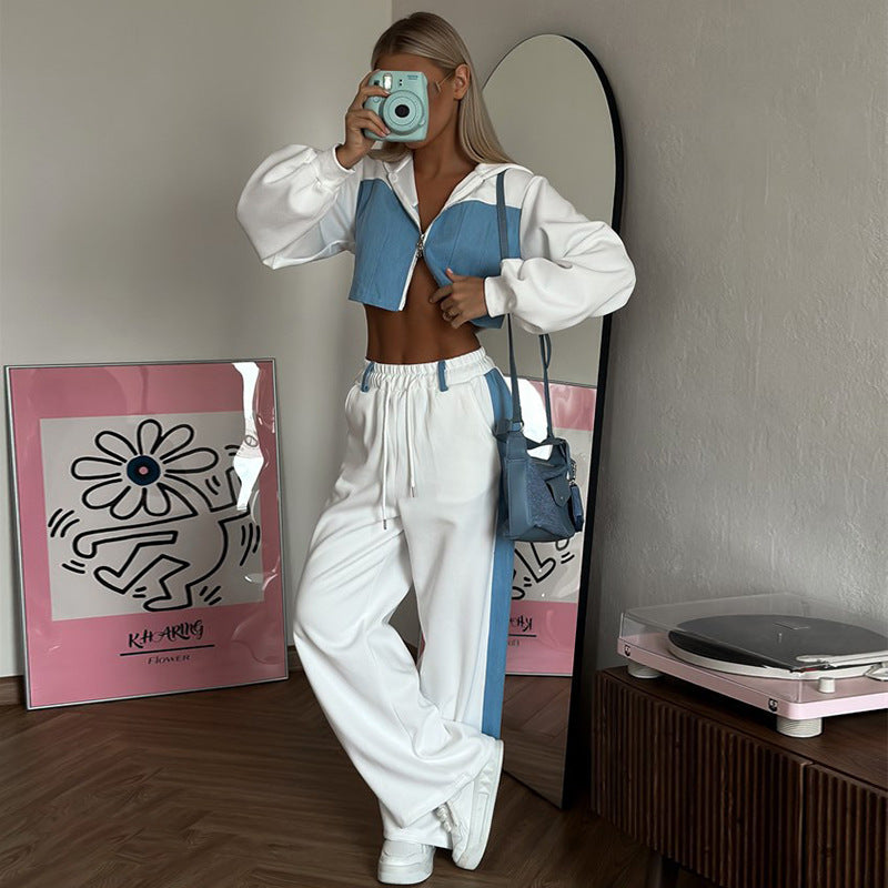 Damen lässiges cropped Sportset mit modernem Hoodie und bequemen Jogginghosen Heidi-Mode