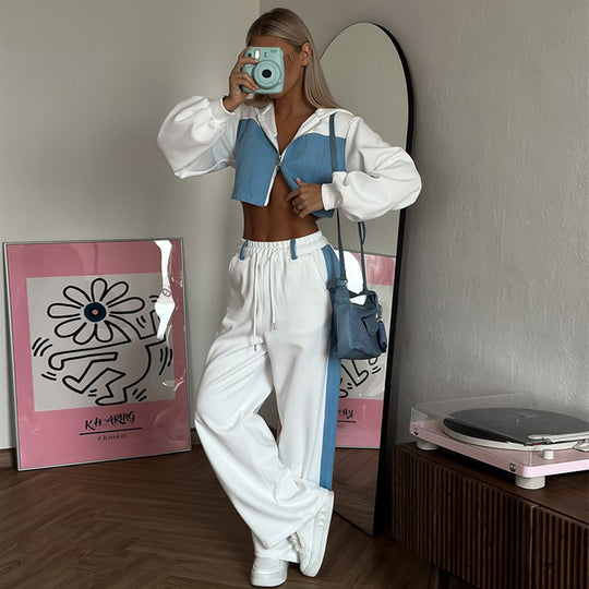 Damen lässiges cropped Sportset mit modernem Hoodie und bequemen Jogginghosen Heidi-Mode