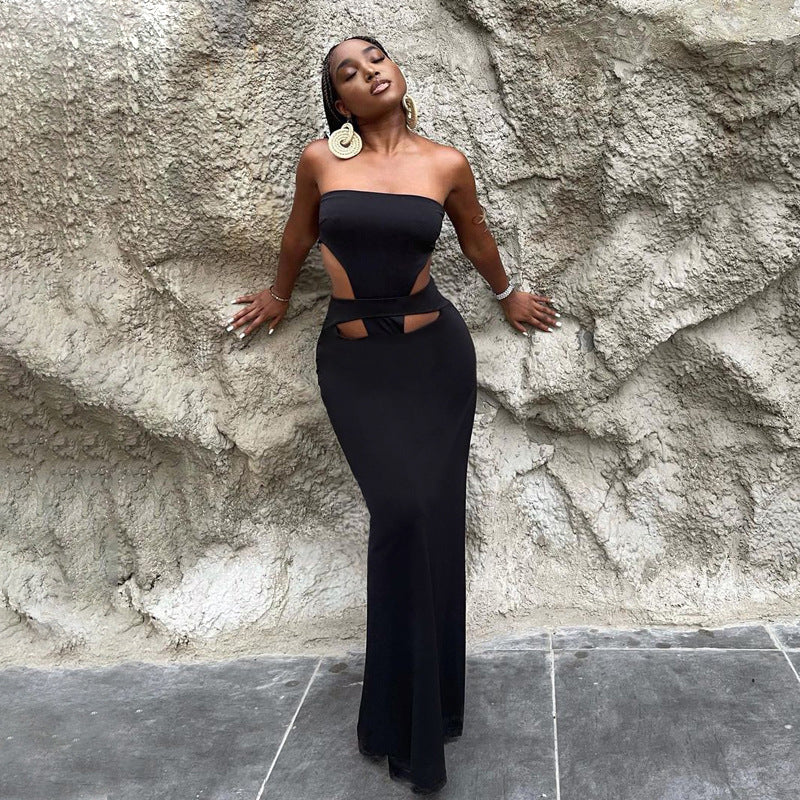 Damen Maxi-Kleid mit elegantem Asymmetrischem Ausschnitt und Innovativem Cut-Out-Design Heidi-Mode