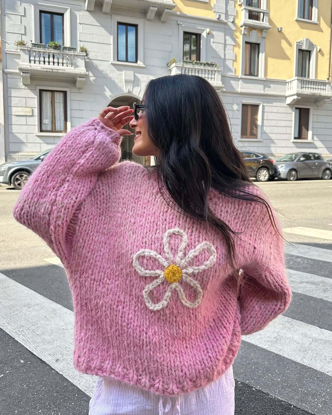 Damen lässiger Strickpullover mit floralem Motiv und oversized Schnitt Heidi-Mode