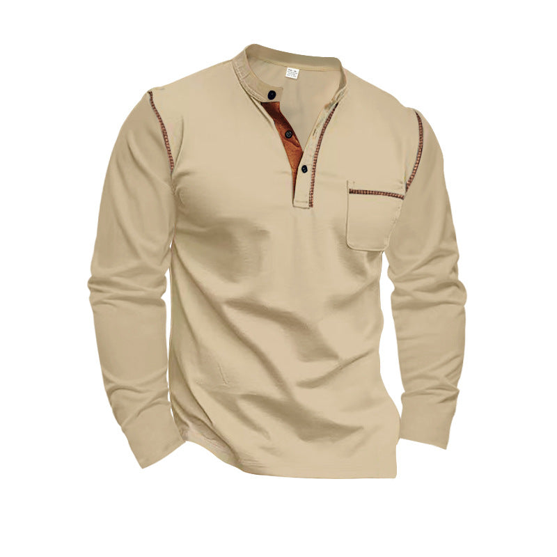 Herren Langarm-Henley-Shirt mit modernem Kragen und praktischer Brusttasche Heidi-Mode