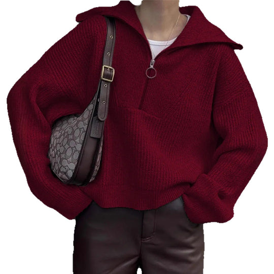 Damen Strickpullover mit Reißverschluss und lässigem Schnitt Heidi-Mode
