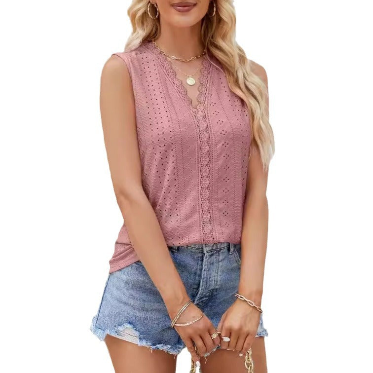 Damen Baumwolltop mit Lochstickerei Heidi-Mode