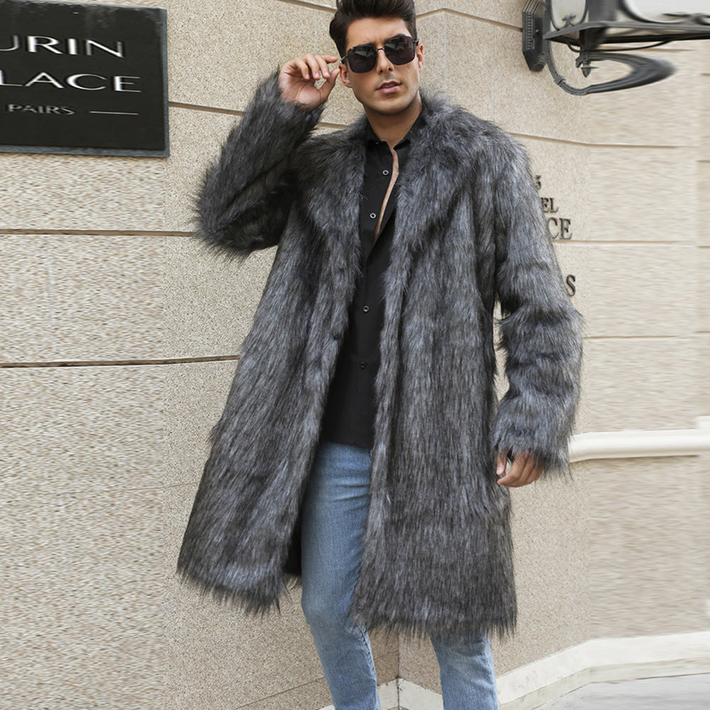 Herren Eleganter Kunstpelz-Mantel mit breitem Kragen und Relaxed Fit Heidi-Mode