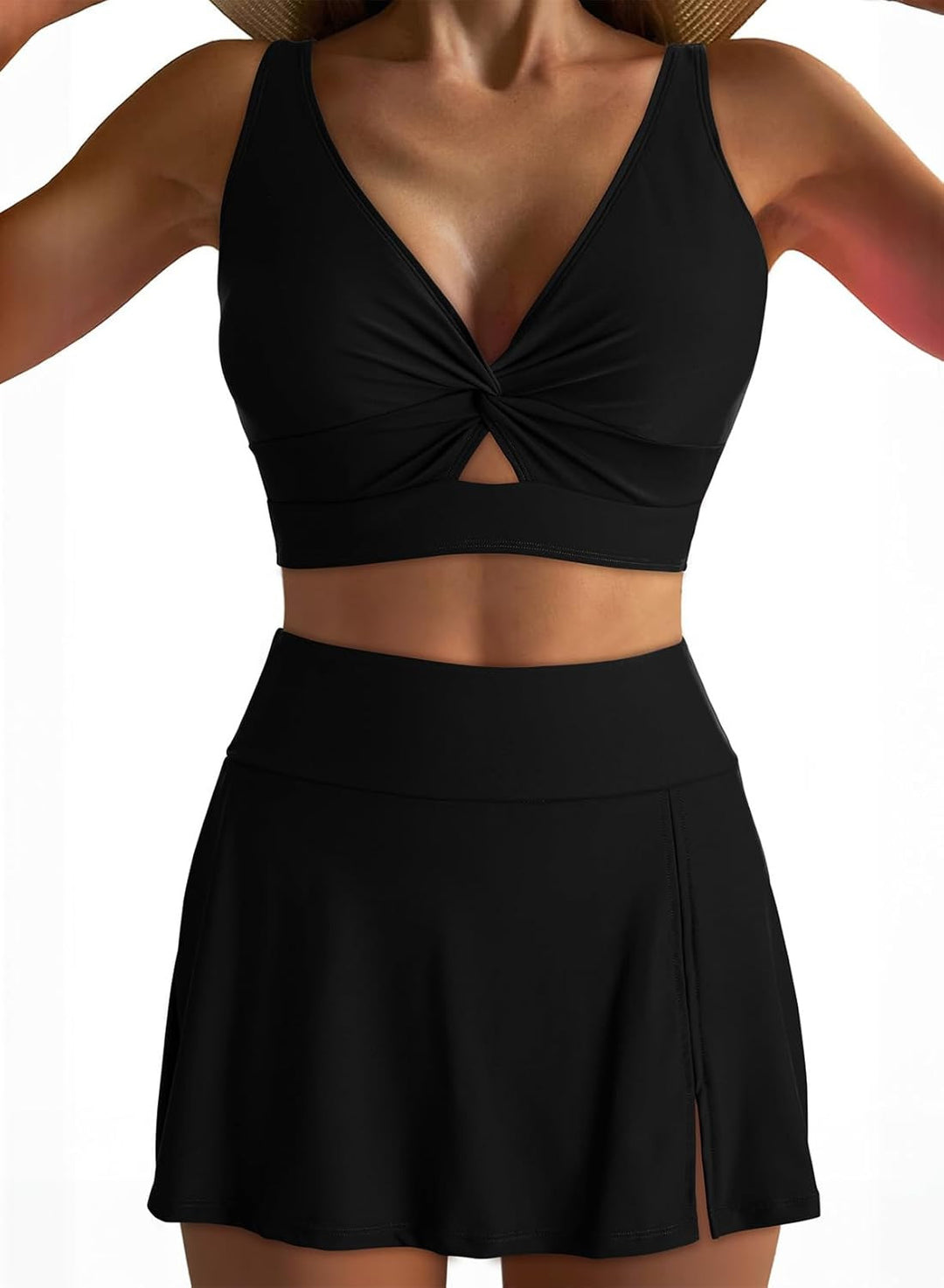 Damen Sportliches Bikini-Set mit modischem Wickeltop und schickem Rock Heidi-Mode