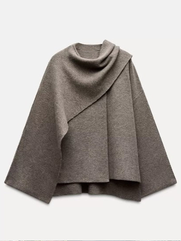 Damen Poncho aus hochwertiger Strickware mit asymmetrischem Design Heidi-Mode