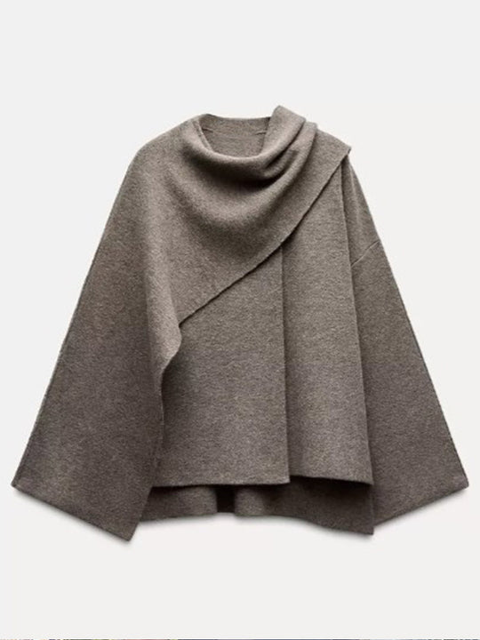 Damen Poncho aus hochwertiger Strickware mit asymmetrischem Design Heidi-Mode