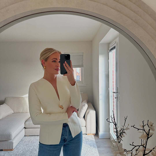 Damen Wickeljacke mit modernem V-Ausschnitt und eleganten Knopfdetails Heidi-Mode