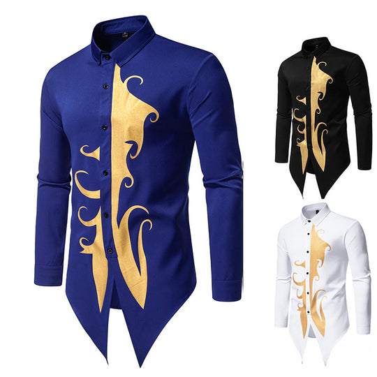 Herren Langarmhemd mit elegantem Goldmotiv und einzigartigem Schnitt Heidi-Mode
