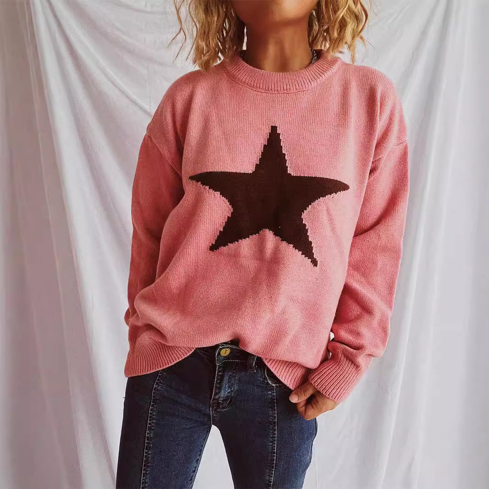 Damen lässiger Pullover mit auffälligem Sternmuster Heidi-Mode