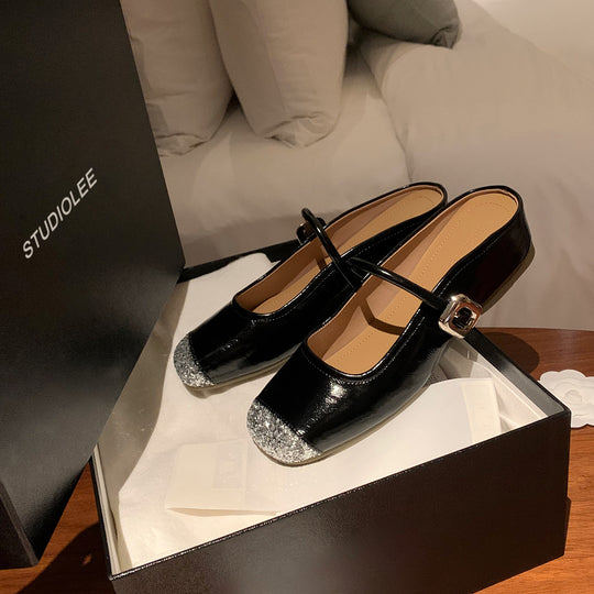 Damen Glitzer Riemen Ballerinas Heidi-Mode