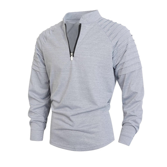 Herren Langarmshirt mit modernem Stehkragen und Reißverschluss Heidi-Mode