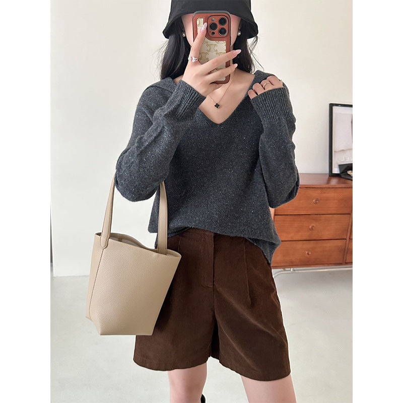 Damen Lässiger V-Ausschnitt Strickpullover Heidi-Mode