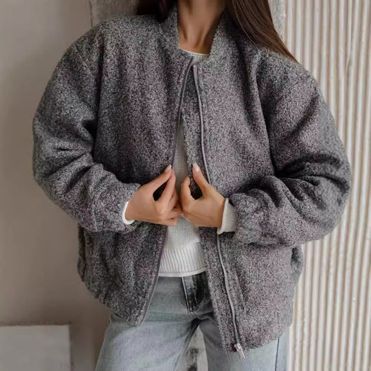 Damen Modische Bomberjacke aus weichem Wollmix mit Extragroßen Ärmeln Heidi-Mode