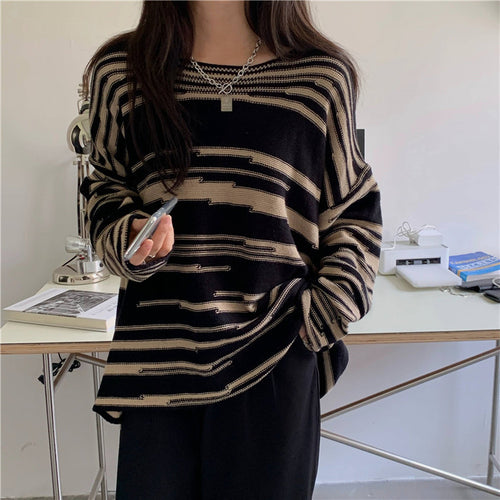 Damen Strickpullover mit elegantem Streifenmuster und lässigem Schnitt Heidi-Mode