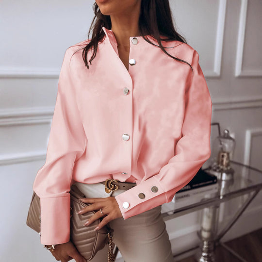 Damen elegante Bluse mit innovativem Knopfdesign und modernen Akzenten Heidi-Mode