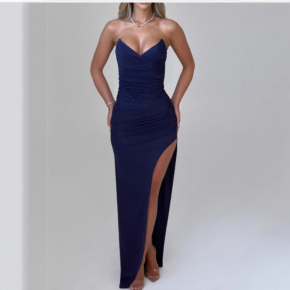 Damen Elegantes Wickelkleid mit schulterfreiem Design und hohem Schlitz Heidi-Mode