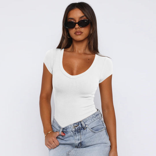 Damen Body mit tiefem V-Ausschnitt und figurbetonter Passform Heidi-Mode