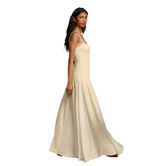 Damen Elegantes Maxikleid mit kontrastrierenden Stoffbahnen und schmalen Trägern Heidi-Mode