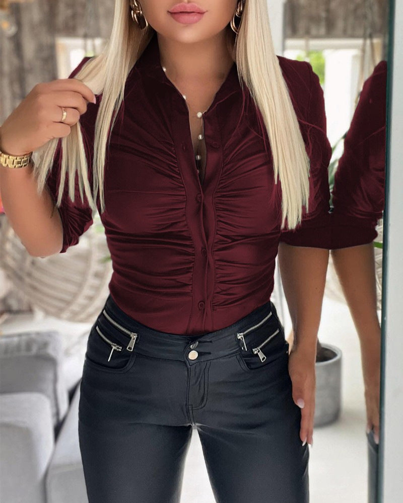 Damen figurbetontes Hemd mit Raffungen Heidi-Mode