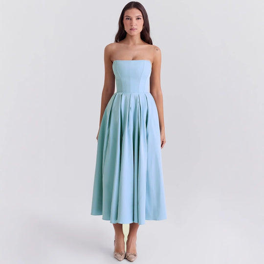 Damen Maxikleid mit schulterfreiem Design und voluminösem Saum Heidi-Mode