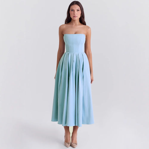 Damen Maxikleid mit schulterfreiem Design und voluminösem Saum Heidi-Mode