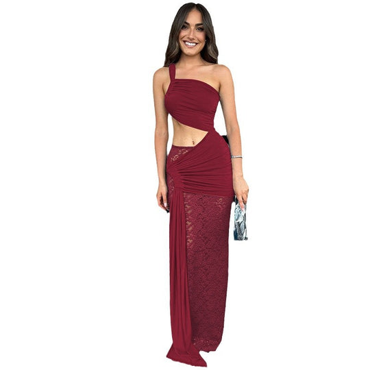 Damen Asymmetrisches Abendkleid mit eleganten Spitzenakzenten und Raffungen Heidi-Mode