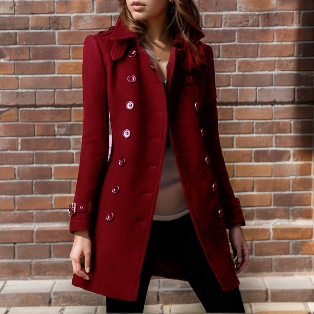 Damen eleganter Trenchcoat mit doppelter Knopfreihe und gewichtetem Kragen Heidi-Mode