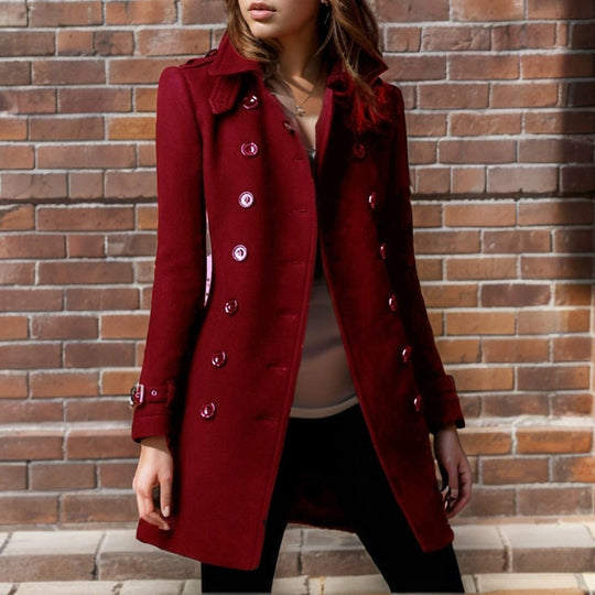 Damen eleganter Trenchcoat mit doppelter Knopfreihe und gewichtetem Kragen Heidi-Mode