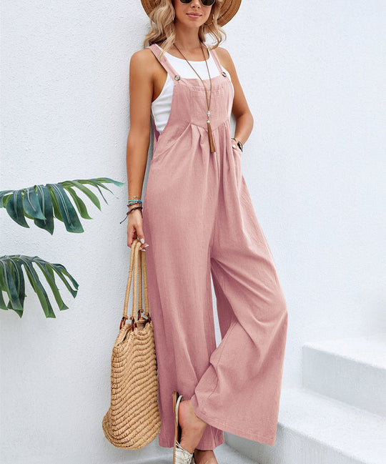 Damen trendiger Jumpsuit mit weitem Bein und verstellbaren Trägern Heidi-Mode